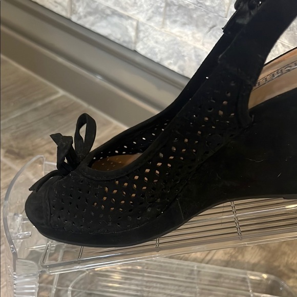 Seychelles Black Suede Leather Slingback Wedges with Bow Detail size 7 1/2 - Picture 8 of 11